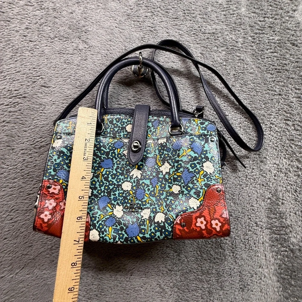 COACH Mercer Satchel 24 Leather Crossbody Bag Yankee Floral Blue